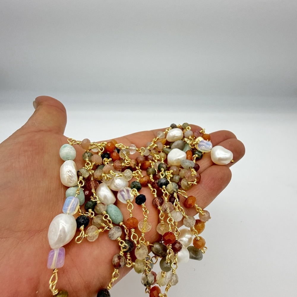 HSN Joya 925 Freshwater Pearl & Gemstone Necklace Flapper 62 Inches Layering‎ - Picture 5 of 15